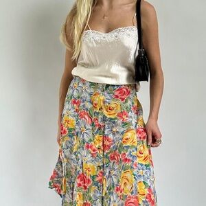 Vintage Liz Claiborne 80’s Maximalist Floral Classic A-Line Petite SkirtSize 4